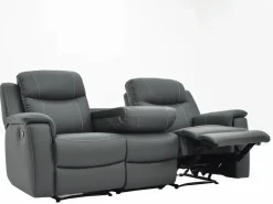 Sofá 3+2 plazas relax de piel en color gris EVASION^Vente-unique Sale