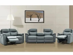 Sofá 3+2+1 plazas relax de piel en color gris EVASION^Vente-unique Clearance