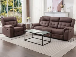 Sofá 3 plazas relax eléctrico de microfibra con aspecto de cuero envejecido color marrón ORTIANO^Vente-unique Outlet