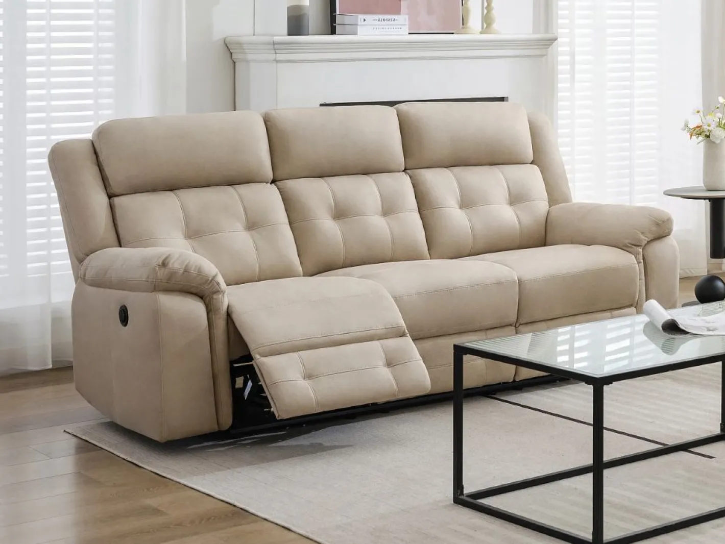 Sofá 3 plazas relax eléctrico de microfibra ORTIANO^Vente-unique Clearance