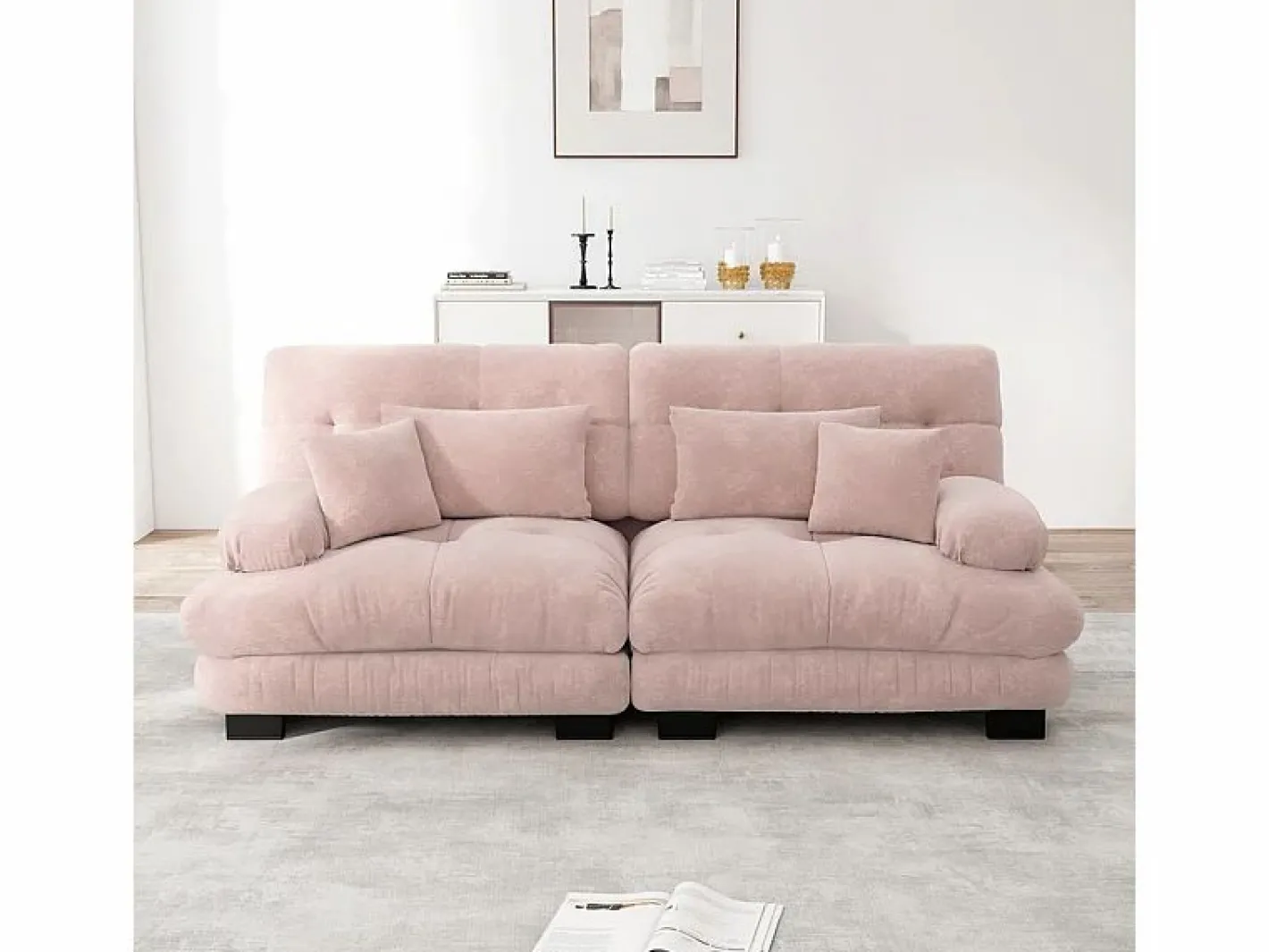 DripeX Sofá De Terciopelo|Sofás Club|Sofá 2 plazas - con 4 cojines - estructura madera maciza + tejido felpa - 220x77x81cm