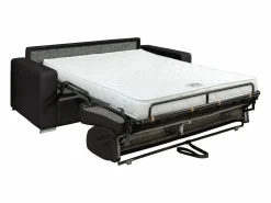 Vente-unique Sofá 3 plazas rápido en cuero - Cama de 140 cm - Colchón de 14 cm CALITO Negro