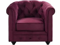 Vente-unique Conjunto Sofá Y Sillón|Sofá 3 plazas+2 sillones terciopelo púrpura CHESTERFIELD