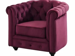 Vente-unique Conjunto Sofá Y Sillón|Sofá 3 plazas+2 sillones terciopelo púrpura CHESTERFIELD
