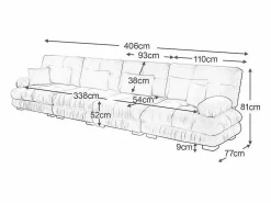 DripeX Sofá De Terciopelo|Sofá - 4 Plazas|Sofá 4 plazas tejido felpa - con 6 cojines - estructura madera maciza - 406x77x81cm