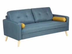 Vente-unique Sofá 3 plazas tela - cojines amarillos - TATUM Azul Discount