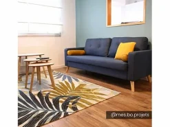 Vente-unique Sofá 3 plazas tela - cojines amarillos - TATUM Azul Discount