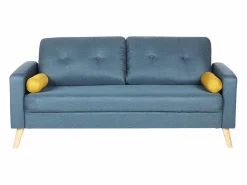 Vente-unique Sofá 3+2 plazas tela real y cojines amarillos TATUM Azul Clearance
