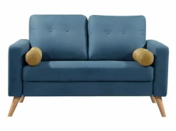 Vente-unique Sofá 3+2 plazas tela real y cojines amarillos TATUM Azul Clearance