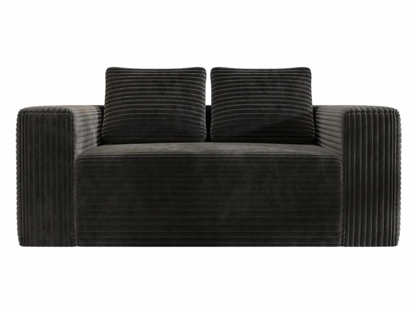 DripeX Sofá 2 Plazas, Terciopelo acanalado , 65cm prof. asiento, 2 cojines, 160x88x58cm Negro Best