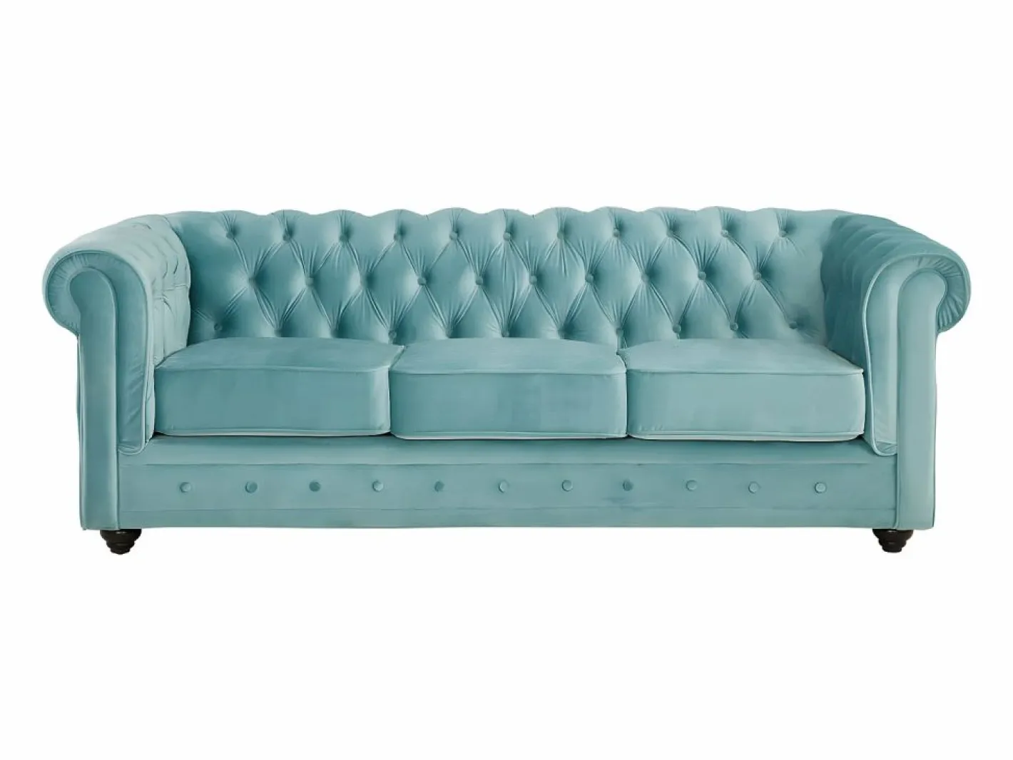 Vente-unique Sofá 3 plazas y 2 sillones de terciopelo azul CHESTERFIELD Azul celeste Online