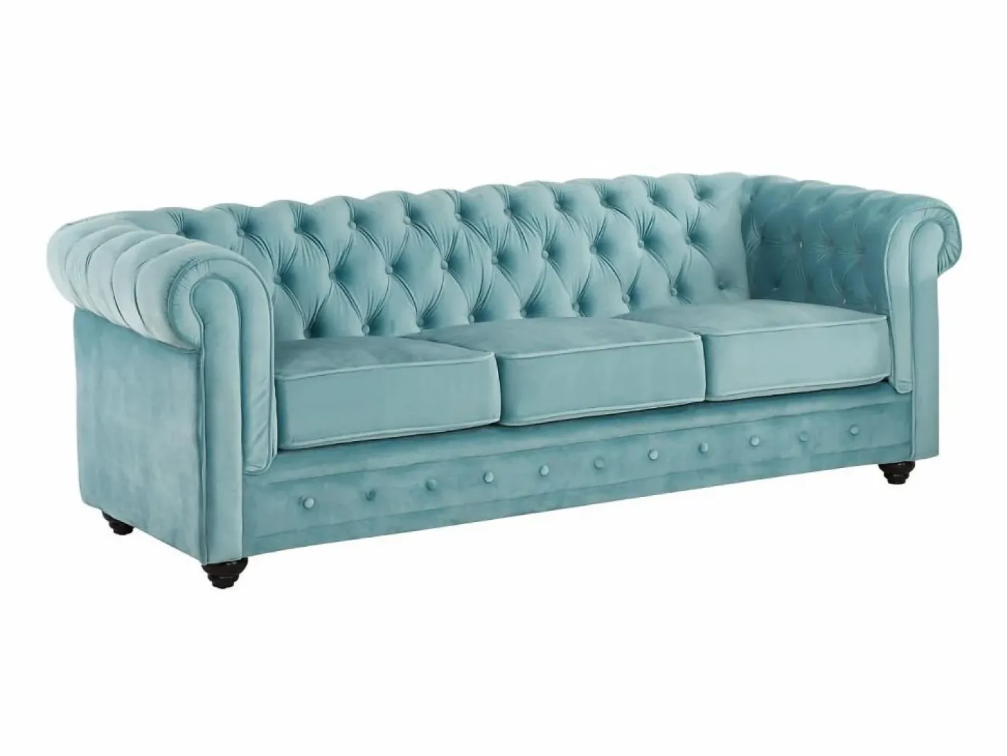 Vente-unique Sofá 3 plazas y 2 sillones de terciopelo azul CHESTERFIELD Azul celeste Online