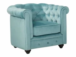 Vente-unique Sofá 3 plazas y 2 sillones de terciopelo azul CHESTERFIELD Azul celeste Online