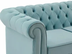 Vente-unique Conjunto Sofá Y Sillón|Sofá 3 plazas y sillón de terciopelo azul CHESTERFIELD