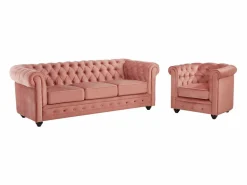 Sofá 3 plazas y sillón de terciopelo rosa CHESTERFIELD^Vente-unique New