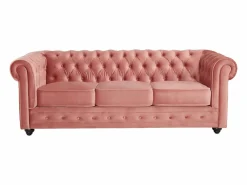 Sofá 3 plazas y sillón de terciopelo rosa CHESTERFIELD^Vente-unique New