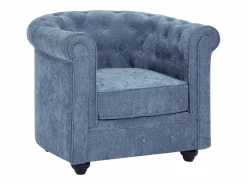 Vente-unique Sofá 3 plazas y sillón en tela CHESTERFIELD Azul Outlet