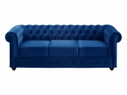 Vente-unique Sofá 3 plazas y sillón terciopelo azul noche CHESTERFIELD Azul elu00e9ctrico Clearance