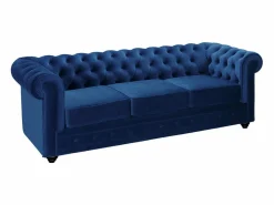 Vente-unique Sofá 3 plazas y sillón terciopelo azul noche CHESTERFIELD Azul elu00e9ctrico Clearance