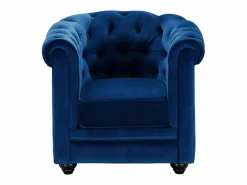 Vente-unique Sofá 3 plazas y sillón terciopelo azul noche CHESTERFIELD Azul elu00e9ctrico Clearance