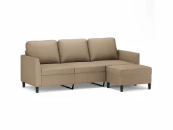 Clicnbuy Sofá 3 plazas y taburete cuero sintético color capuchino 180 cm Marru00f3n New