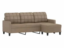 Clicnbuy Sofás De Piel Sintética|Sofá 3 plazas y taburete cuero sintético color capuchino 180 cm