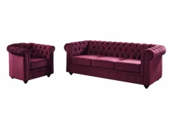 Sofá 3 plazas+sillón terciopelo color púrpura CHESTERFIELD^Vente-unique Sale