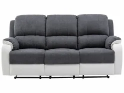 Vente-unique Conjunto Sofás|Sofá 3+2 relax de microfibra y piel sintética gris y blanco BRODY