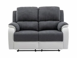 Vente-unique Conjunto Sofás|Sofá 3+2 relax de microfibra y piel sintética gris y blanco BRODY