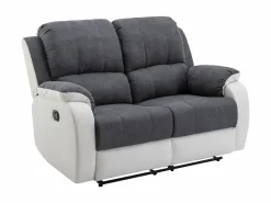 Vente-unique Conjunto Sofás|Sofá 3+2 relax de microfibra y piel sintética gris y blanco BRODY