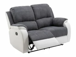 Vente-unique Conjunto Sofás|Sofá 3+2 relax de microfibra y piel sintética gris y blanco BRODY