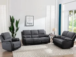 Sofá 3+2 relax de microfibra y piel sintética gris y negro BRODY^Vente-unique Sale