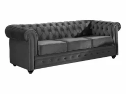 Vente-unique Sofá 3+1+1 terciopelo color CHESTERFIELD Gris antracita New