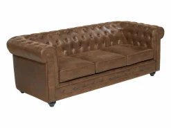 Vente-unique Sofá 3 y 2 plazas de microfibra con acabado de piel envejecida CHESTERFIELD Marru00f3n Online