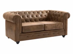 Vente-unique Sofá 3 y 2 plazas de microfibra con acabado de piel envejecida CHESTERFIELD Marru00f3n Online