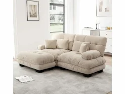 DripeX Sofá angular 2 plazas de tejido Chenilla, con 4 cojines, otomana extraíble, combinación DIY, 220x145x81cm, Beige Sale
