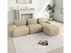 DripeX Sofá angular 3 plazas modular - de Pana - con 3 cojines y otomana - 298x178x75cm - Beige New