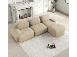 DripeX Sofá angular 3 plazas modular - de Pana - con 3 cojines y otomana - 298x178x75cm - Beige New