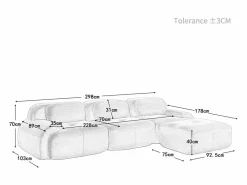 Sofá angular 3 plazas modular - de Pana - con 3 cojines y otomana - 298x178x75cm -^DripeX Discount
