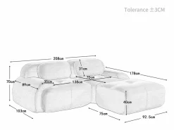 Sofá angular 2 plazas modular - de Pana - con 2 cojines y otomana - ergonómico - 208x178x75cm -^DripeX