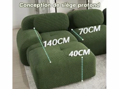 DripeX Sofá angular 2 plazas modular - de Pana - con 2 cojines y otomana - ergonómico - 208x178x75cm - Verde Hot