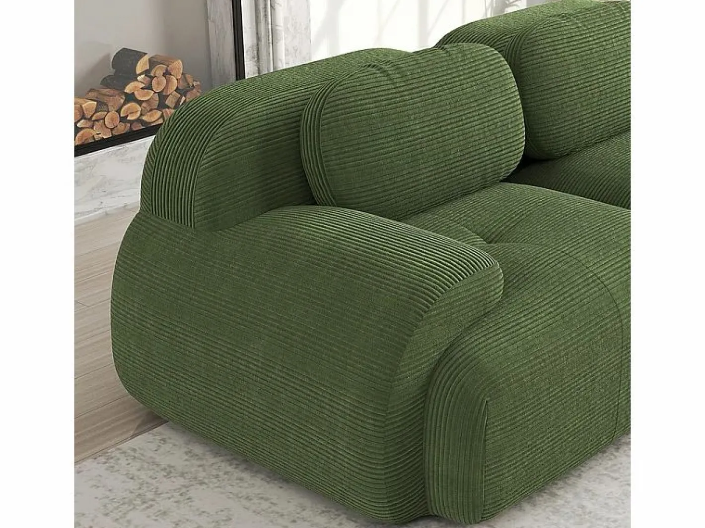 DripeX Sofá angular 3 plazas modular - de Pana - con 3 cojines y otomana - 298x178x75cm - Verde Online