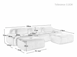 DripeX Sofá Modular|Sofás Club|Sofá angular 3 plazas modular - de Pana - con 3 cojines y 2 otomanas - 298x178x75cm -