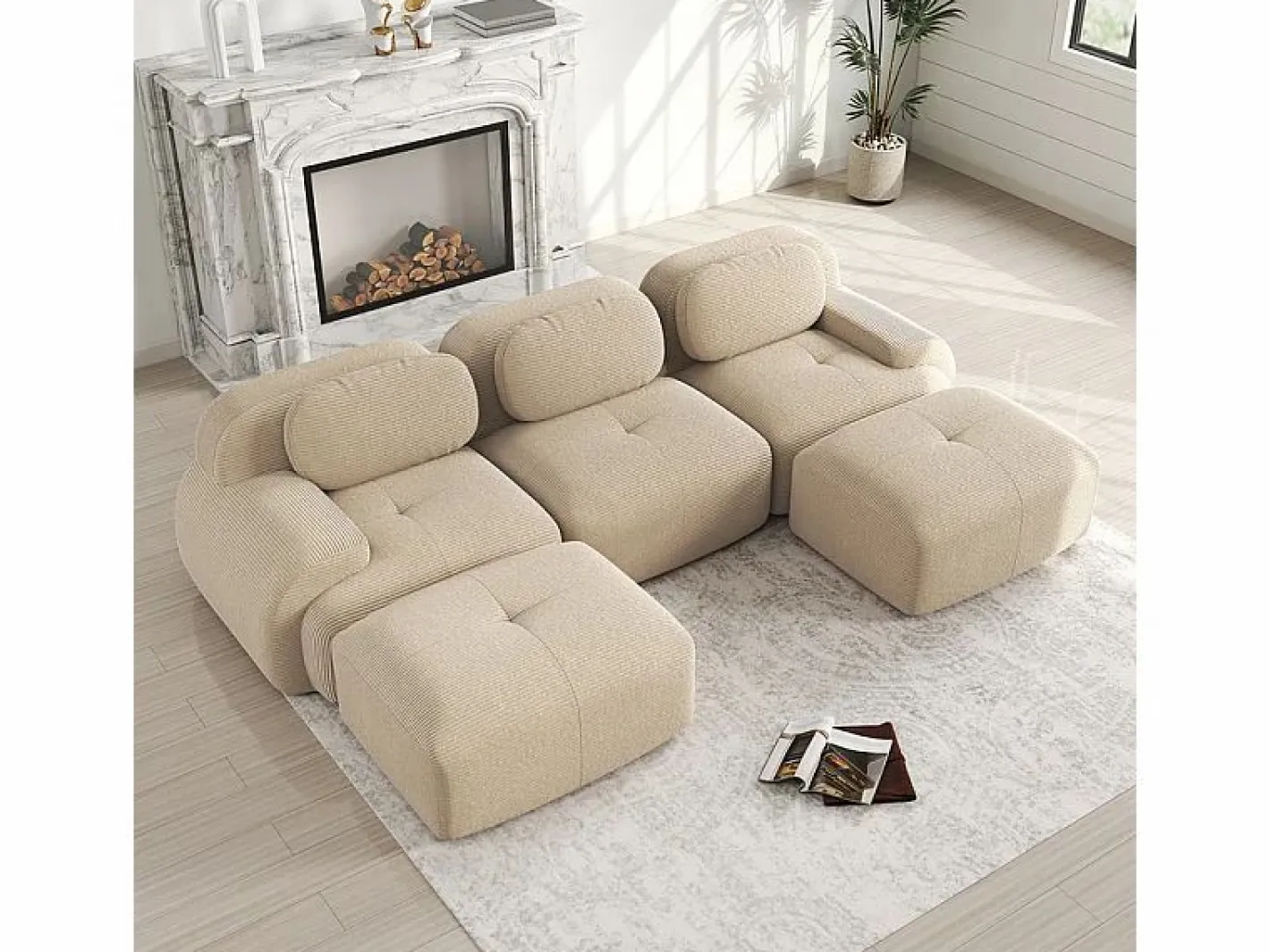 DripeX Sofá Modular|Sofás Club|Sofá angular 3 plazas modular - de Pana - con 3 cojines y 2 otomanas - 298x178x75cm -