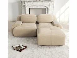 DripeX Sofá angular 2 plazas modular - de Pana - con 2 cojines y otomana - ergonómico - 208x178x75cm - Beige Best