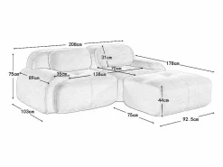DripeX Sofá angular 2 plazas modular - de Pana - con 2 cojines y otomana - ergonómico - 208x178x75cm - Beige Best