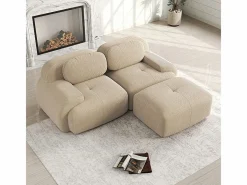 DripeX Sofá angular 2 plazas modular - de Pana - con 2 cojines y otomana - ergonómico - 208x178x75cm - Beige Best