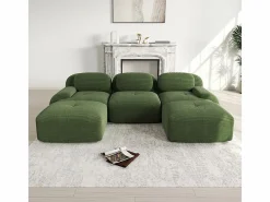 DripeX Sofá angular 3 plazas modular - de Pana - con 3 cojines y 2 otomanas - 298x178x75cm - Verde Outlet