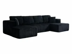 DripeX Sofá angular panorámico - Terciopelo acanalado - 4 cojines, 2 orejeros, 2 chaises - 332x156x88cm Negro Clearance