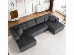 DripeX Sofá Modular|Sofás Club|Sofá angular panorámico - Terciopelo acanalado - 4 cojines, 2 orejeros, 2 chaises - 332x156x88cm